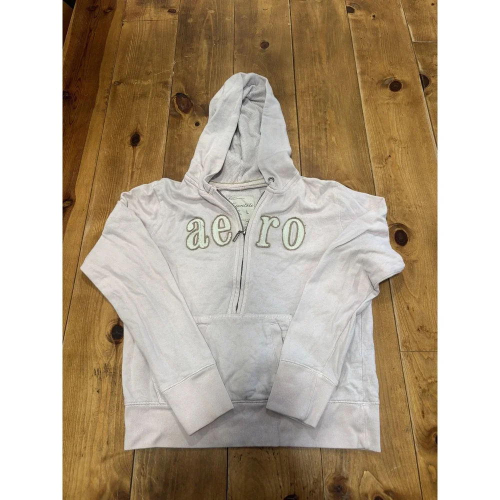 Aeropostale Women's Pink 1/4 Zip Hoodie Sweatshirt Size Large Embroidered Logo